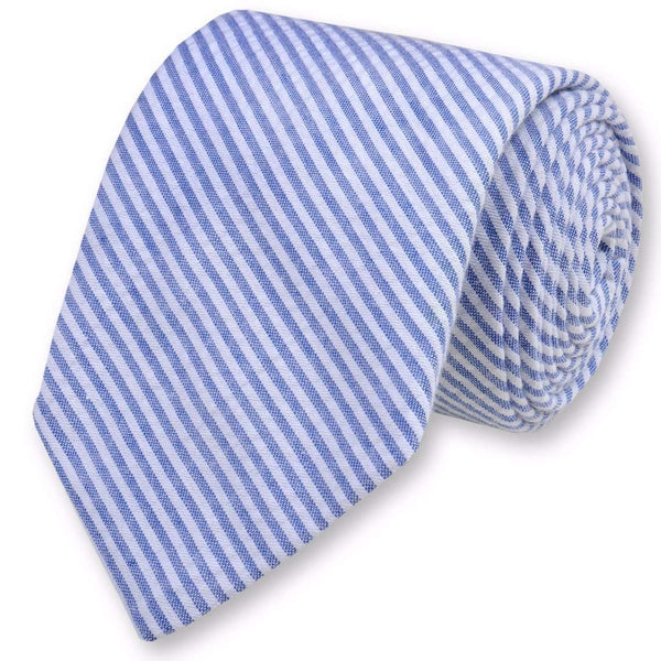 High Cotton Seersucker Stripe Necktie in Classic Blue