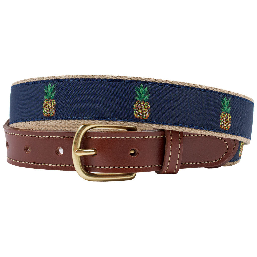 Perspicacious Pineapple Leather Tab Belt by Country Club Prep