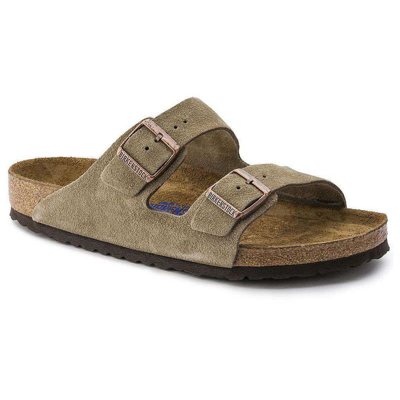 Birkenstock Arizona Sandal in Taupe Suede Leather with Soft Footbed