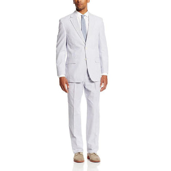 Country Club Prep Farmington Plain-front Suit in Navy Blue Seersucker