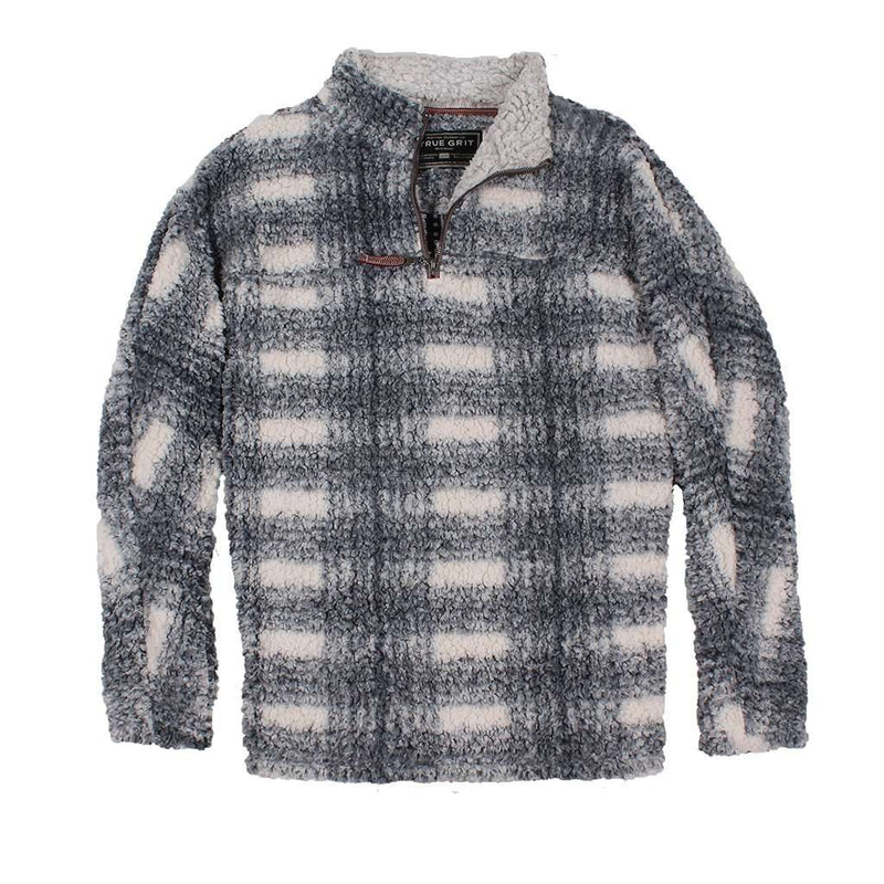 True Grit Frosty Tipped Big Plaid Pile 1/4 Zip Pullover in Charcoal