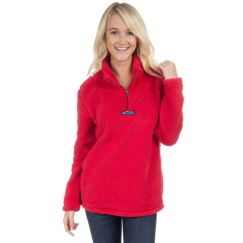 red sherpa pullover