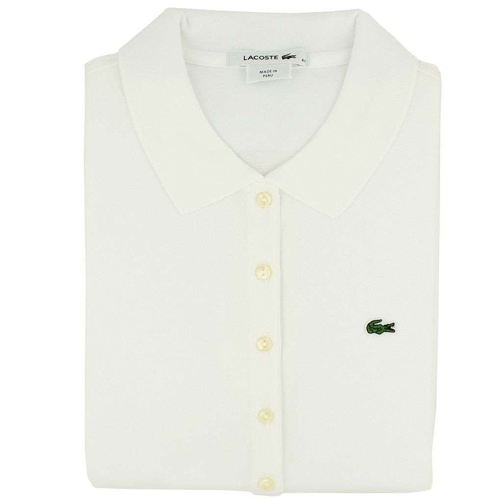 Bourgogne bestøve stål Lacoste Women's Short Sleeve Classic 5-Button Pique Polo in White – Country  Club Prep