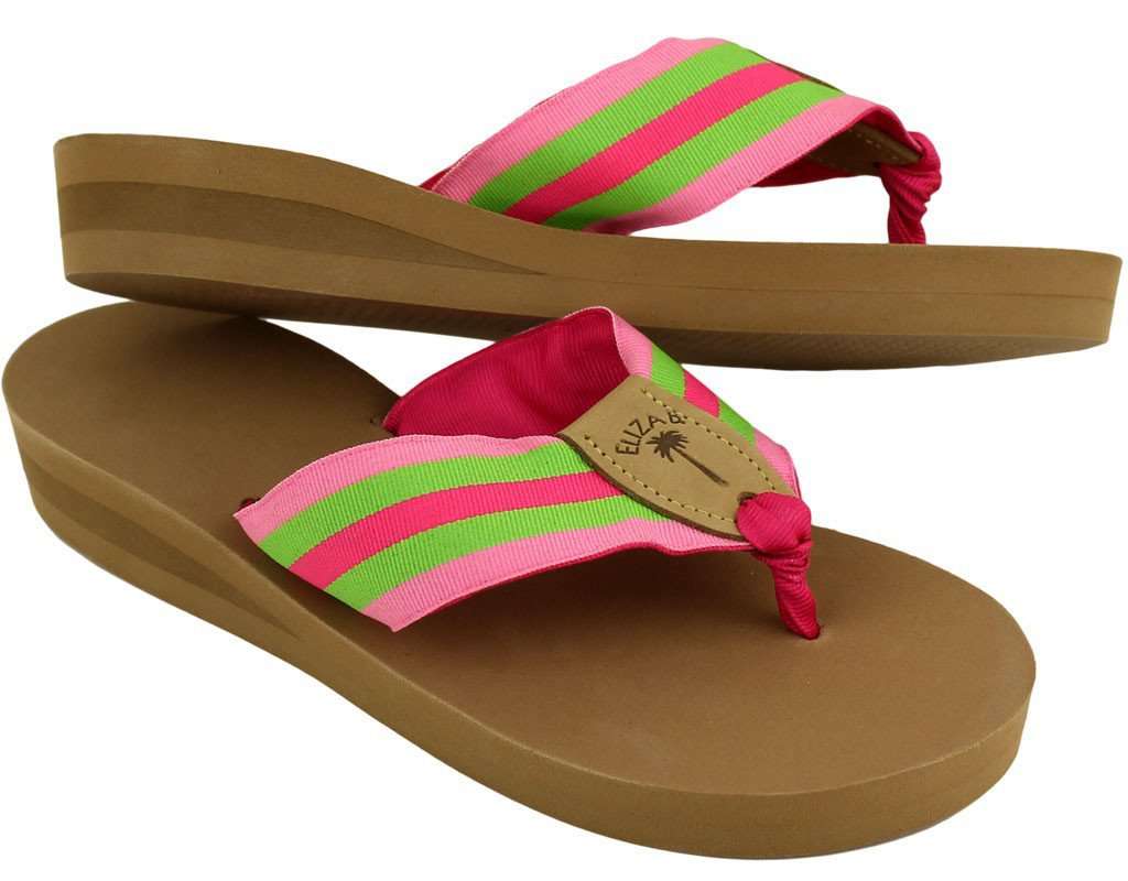 Ribbon Sandal in Pink and Green Stripe 