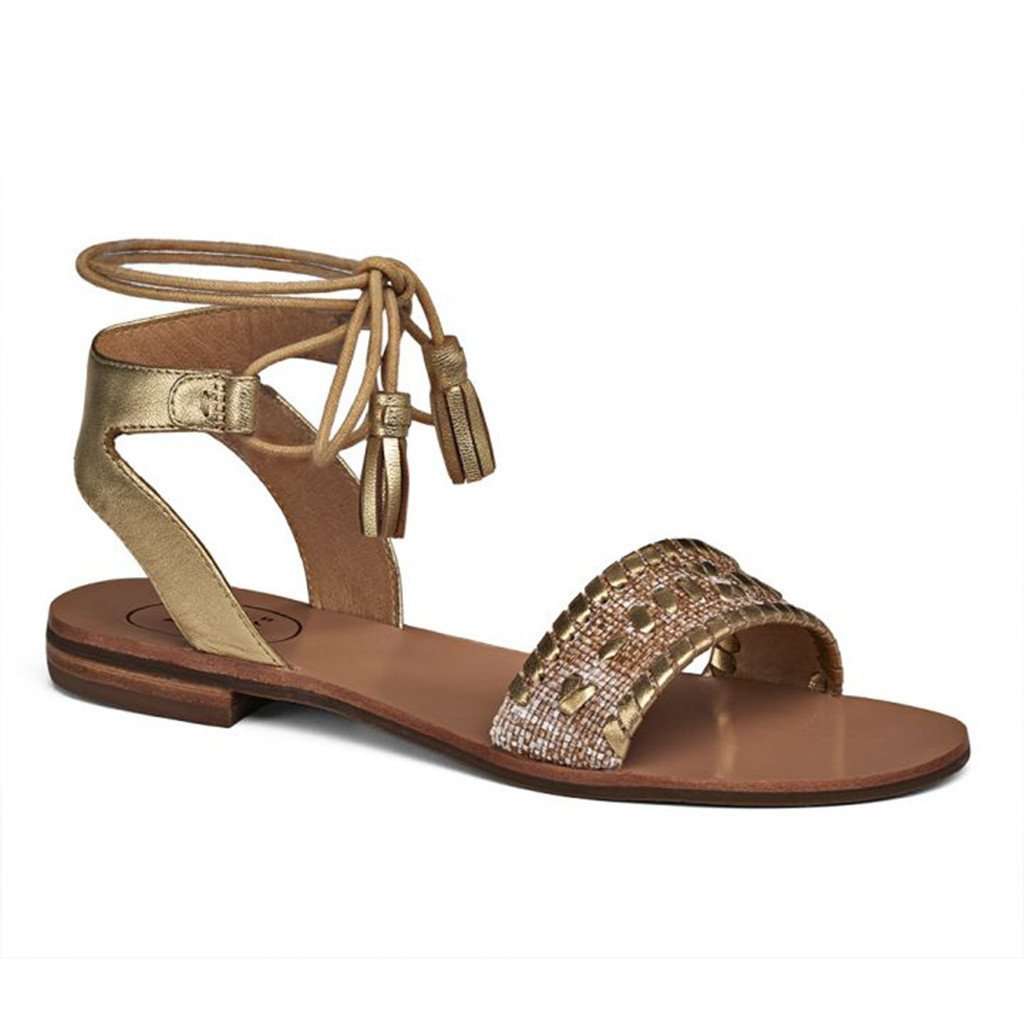Jack Rogers Tate Raffia Sandal in Natural and Gold