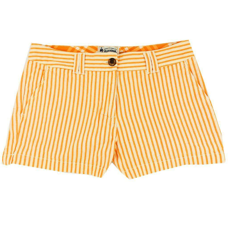 Olde School Brand Women's Shorts in White and Orange Seersucker ...