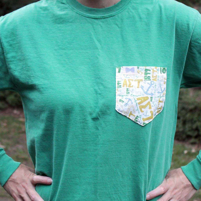 the Frat Collection Alpha Sigma Tau Long Sleeve Tee Shirt in Grass with ...