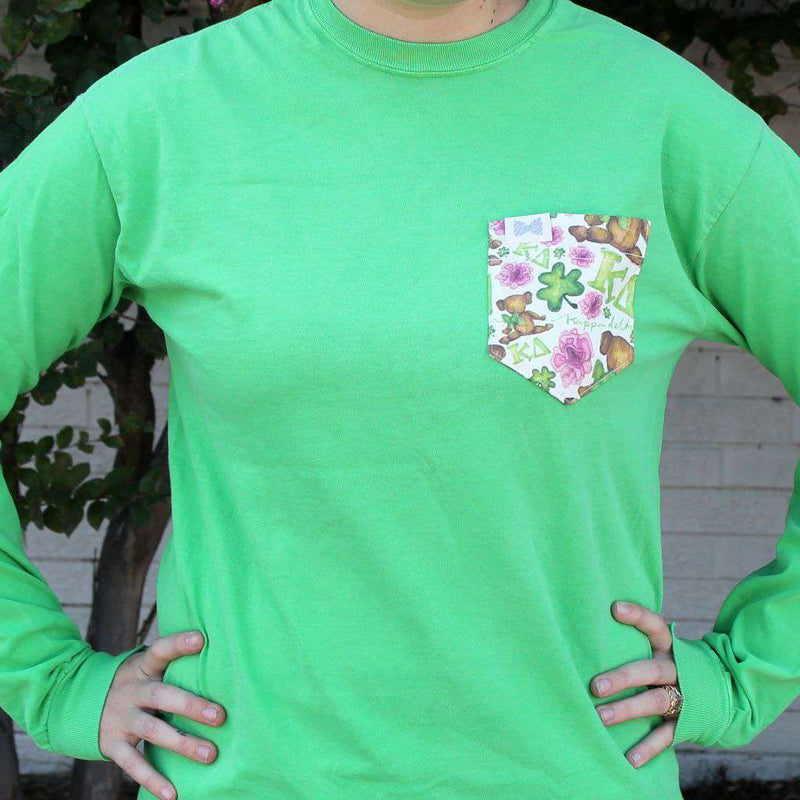 the Frat Collection Kappa Delta Sleeve Tee in Pine Green with Pattern Pocket – Club Prep