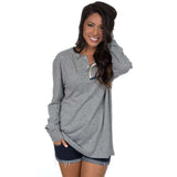 Lauren James Long Sleeve Boyfriend Tee in Heather Grey