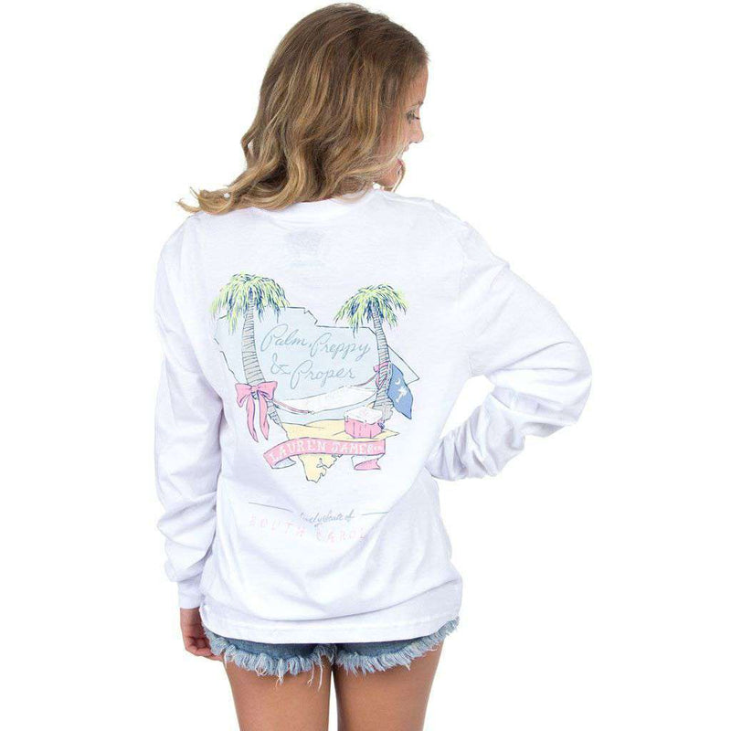 Lauren James South Carolina Palm Preppy Long Sleeve Tee in White