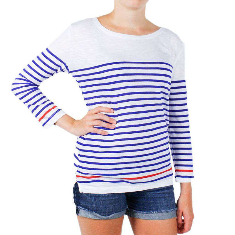 Hiho Striped Long Sleeve Slub Tee in Navy and Red