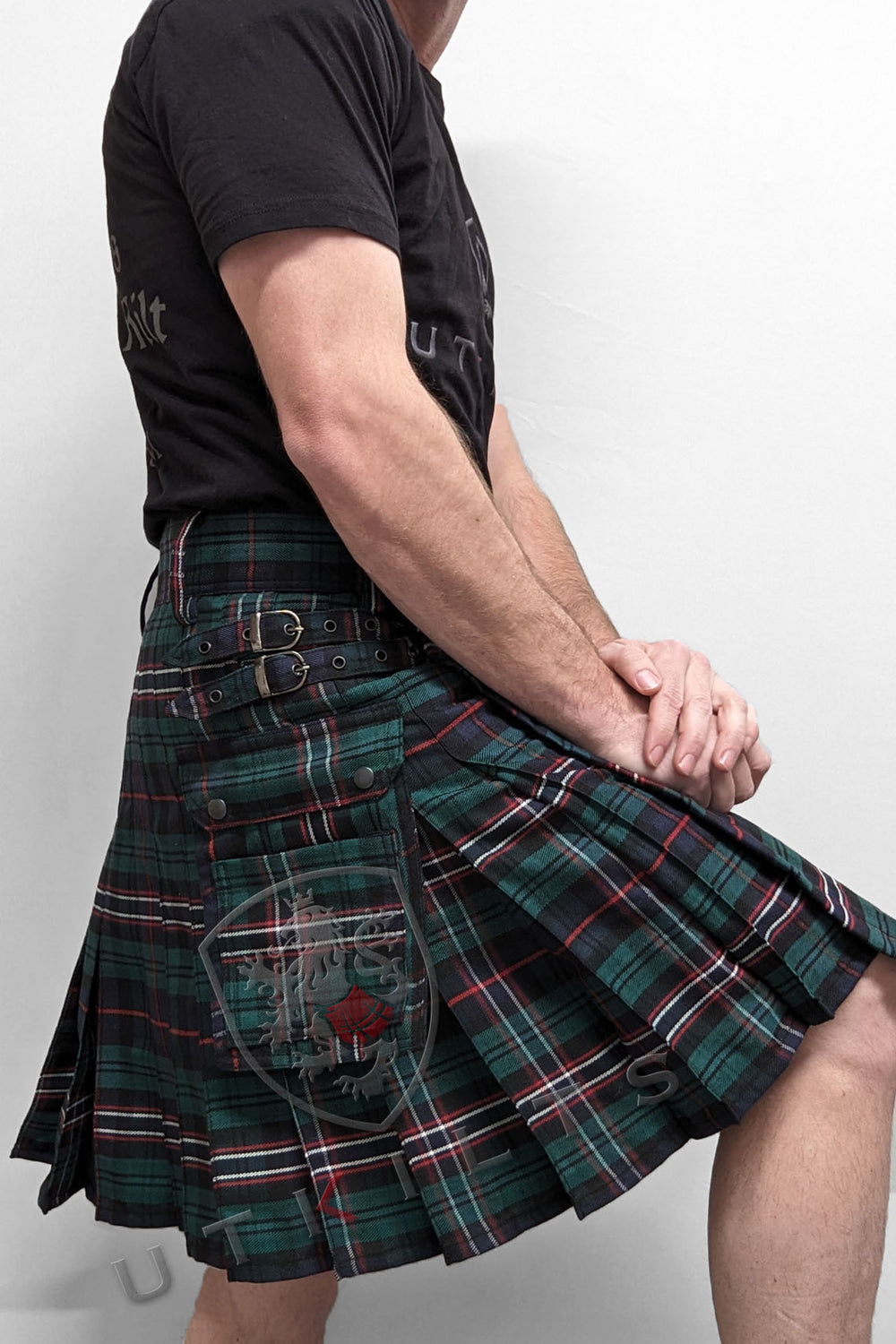 Men's Scottish Black Jeans Denim Hybrid Kilt Utility Fashion Kilt Style/  Kilt Inner Pleats in Various 40 Tartans 