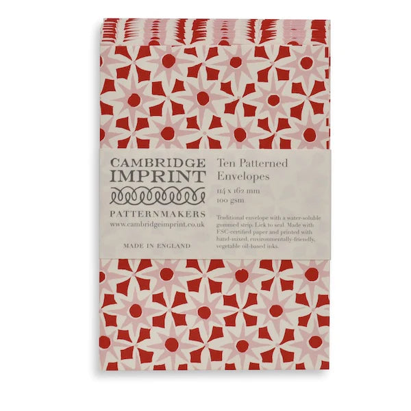 Packet of 10 Pattered Envelopes Alhambra - Red & Pink