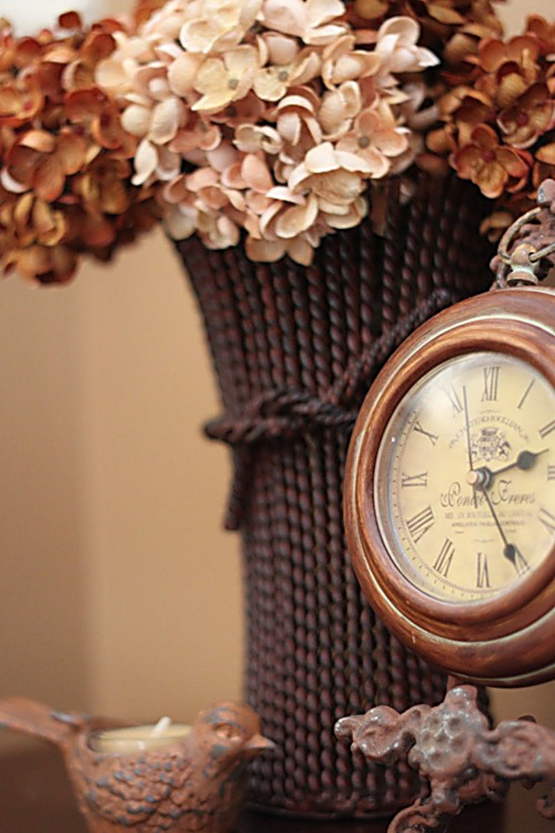 Antique Clock and Peach Dried Flowers