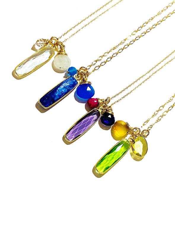 Color Drop Charm Necklace in Peridot Quartz and Lemon Topaz - JulRe Designs LLC
