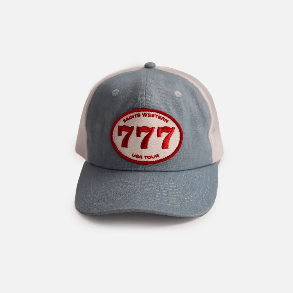 777 6 Panel Trucker Hat - Washed Denim