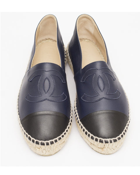 Chanel Navy Leather Espadrilles – High 