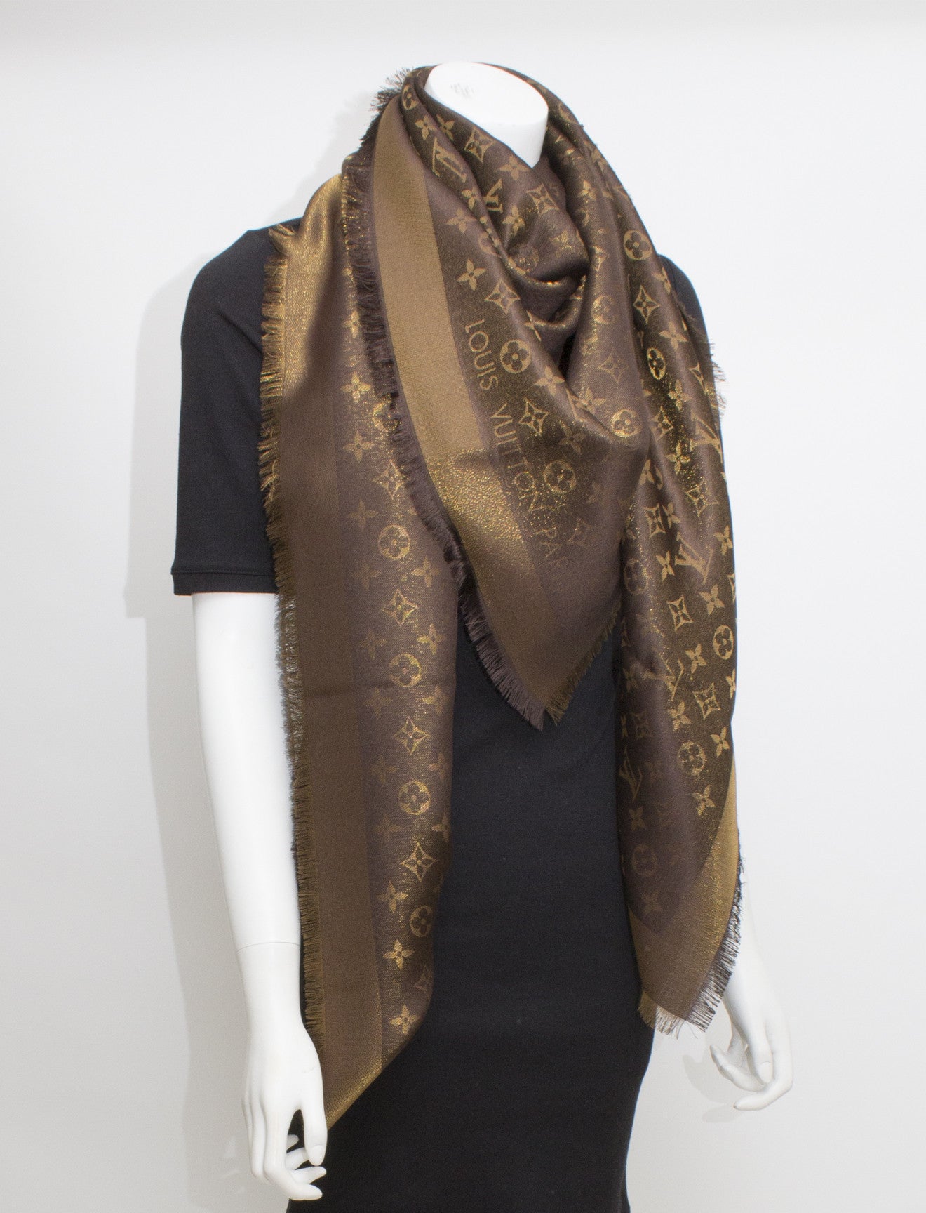 Anthracite monogram shine Louis Vuitton shawl Silk Polyester Wool