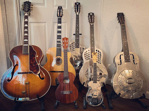 A collection of vintage stringed instruments