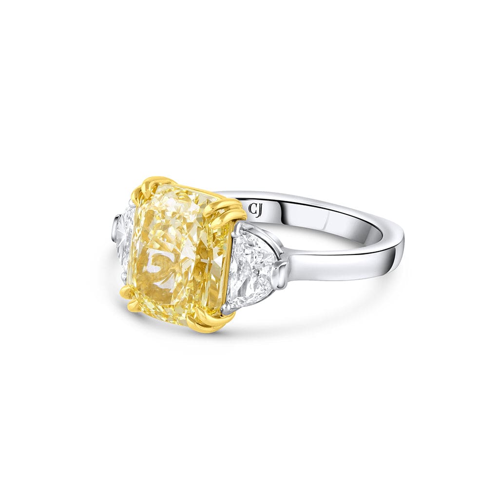 Rivi re Platinum 18ky 5.01ct Fancy Yellow Diamond and Half Moon Diamond Ring, GIA Certified