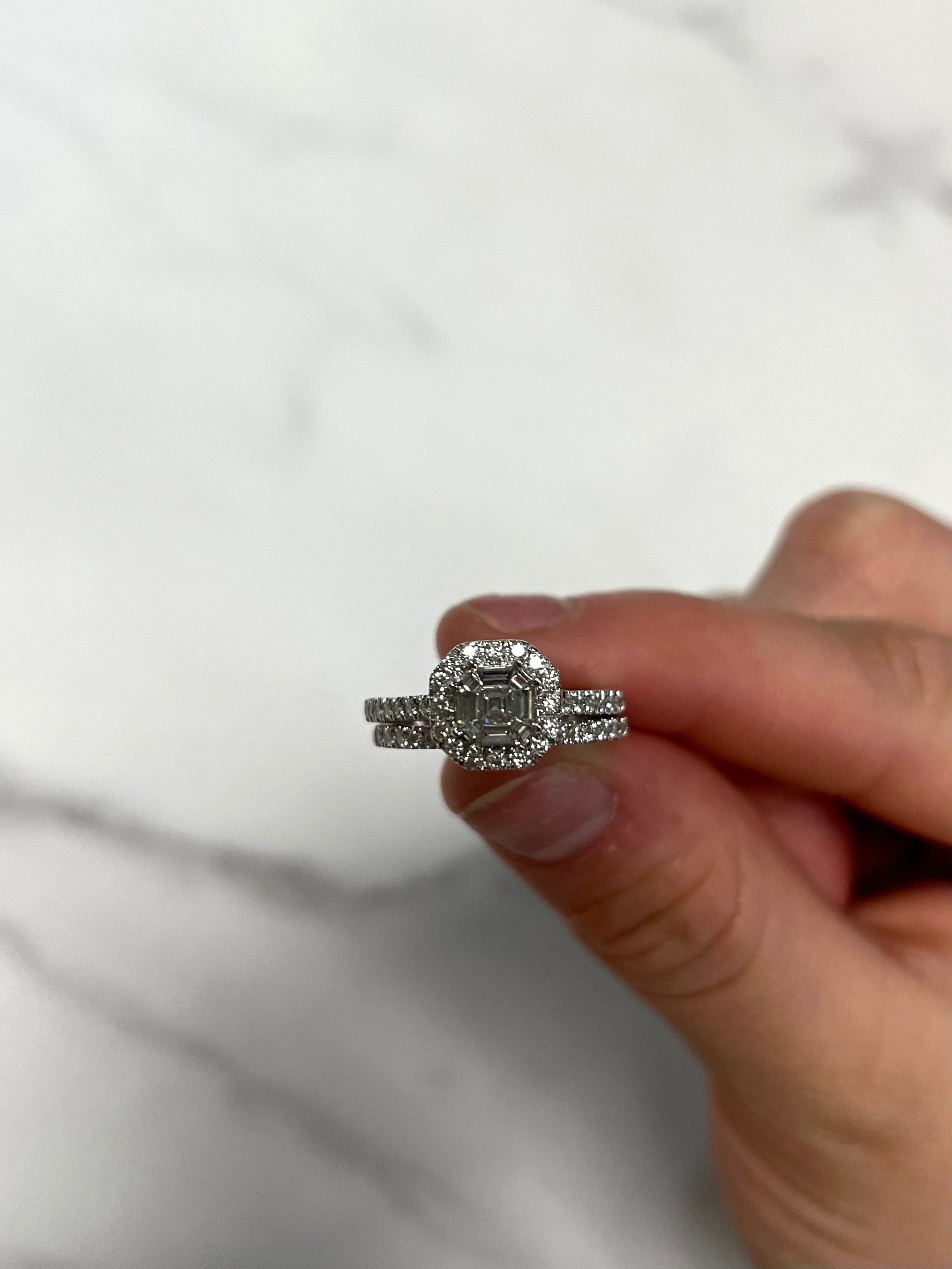 White Gold .98ct Asscher Cluster Engagement with Diamond Band