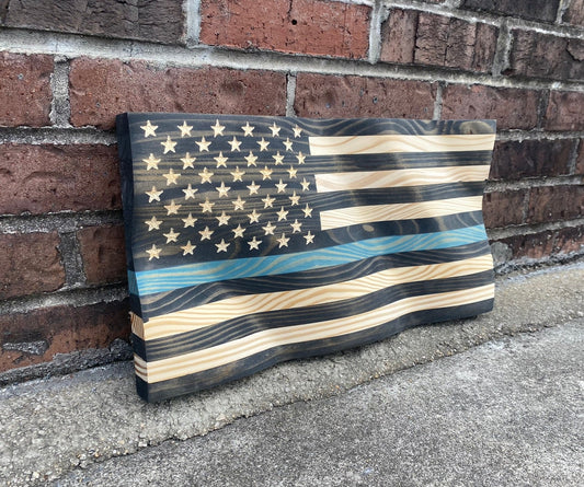 Waving Wooden Thin Red Line Firefighter Flag – Rugged Cross Creations