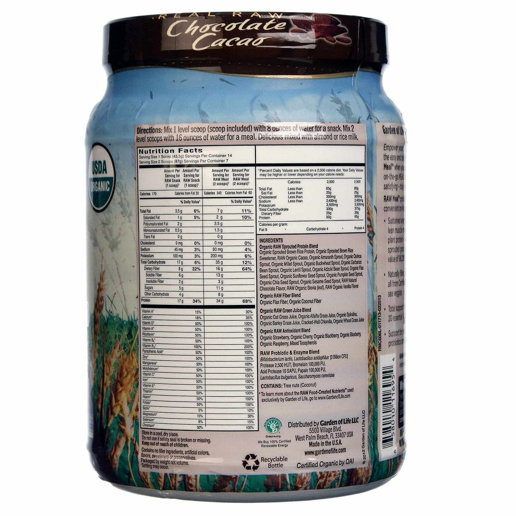 Garden Of Life Raw Meal Chocolate Cacao 2 7lbs 1 2kg Organic