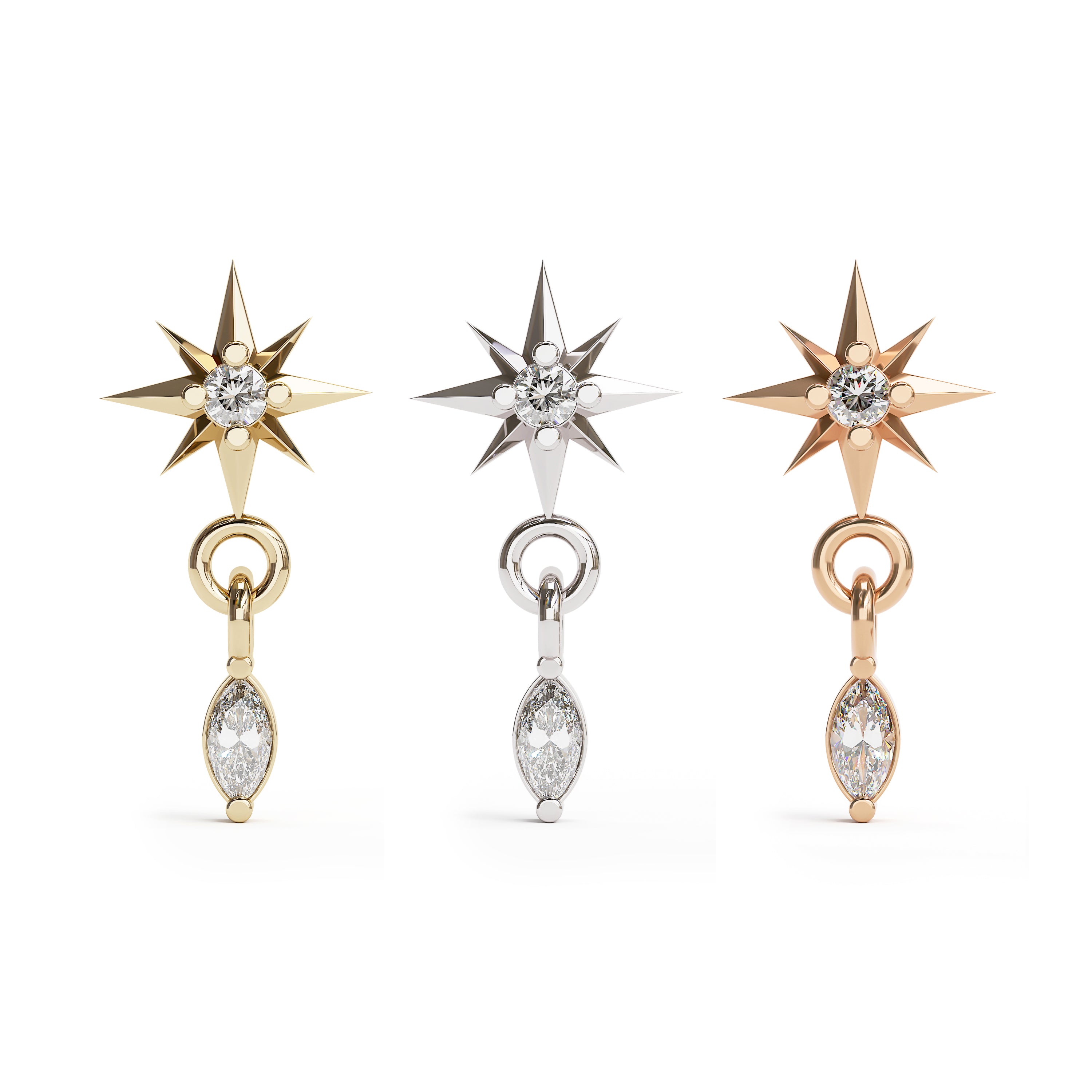 14K Gold Marquise Diamond Starburst Dangle Threadless End