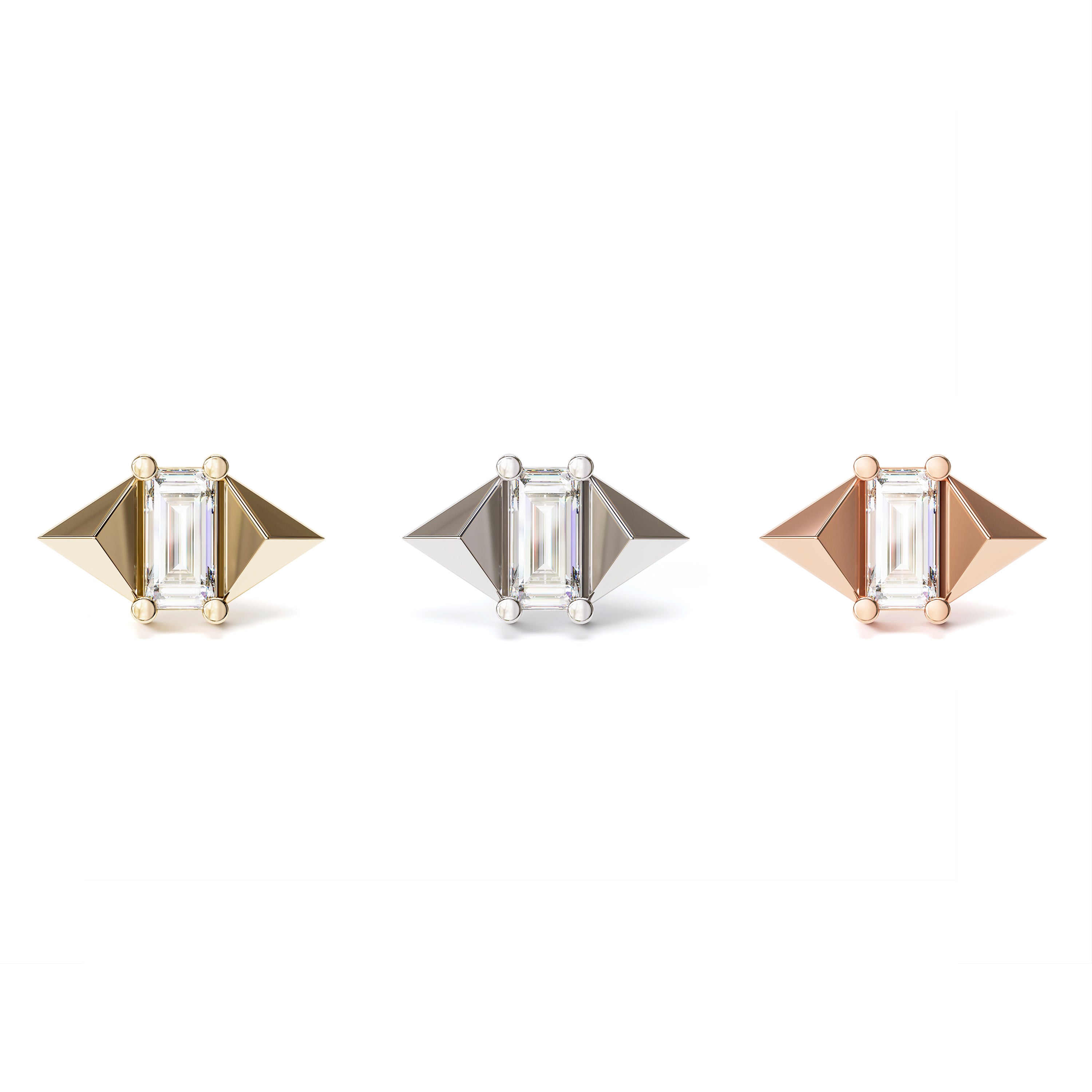 14K Gold Baguette Diamond Pyramid Threadless End