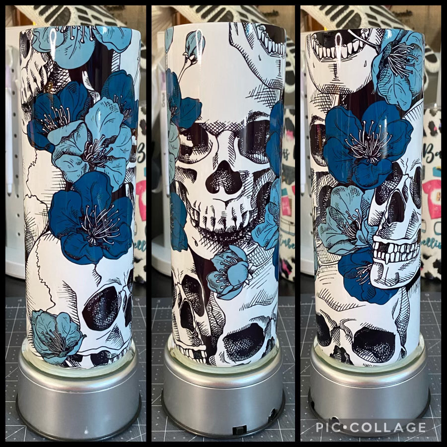 Skulls And Flowers-Blue Tones 20oz Sublimation Tumbler