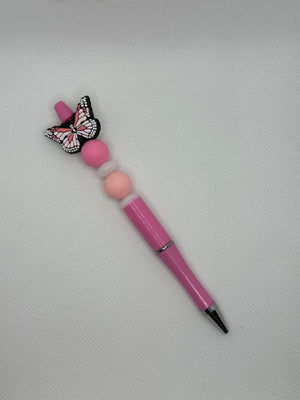 Pink Butterfly Pink Silicone Beaded Pen - Edsall Embellishments