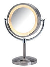Jerdon 6x/1x Brushed Brass or Nickel Reversible Halo-Lighted Makeup Mirror