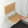 Alfi brand Self Folding Teak Shower Seat with Back - Matte Black or Light Grey Frame