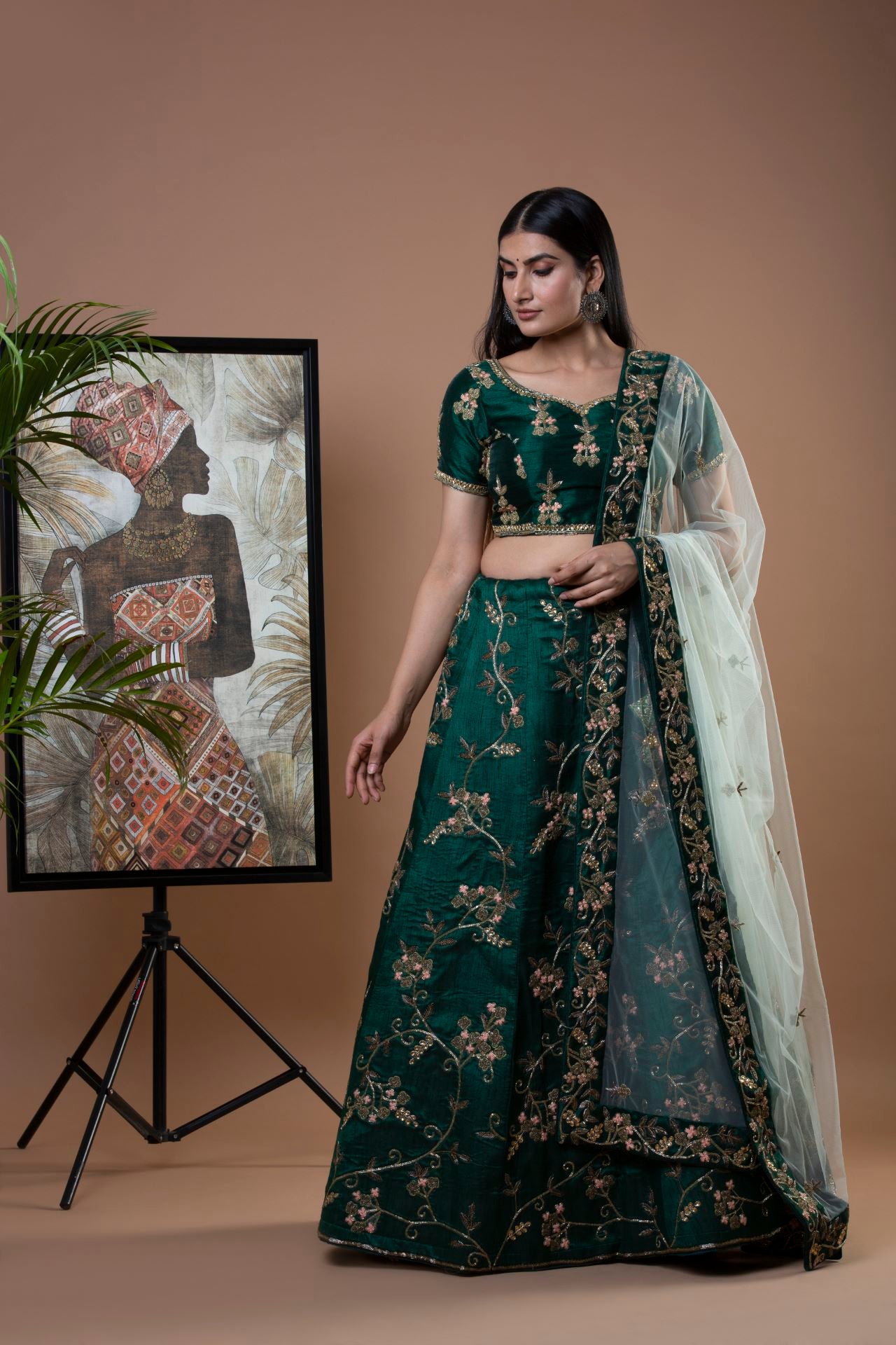 Deep Green Color Lehenga Choli with Light Green Dupatta – Panache Haute  Couture