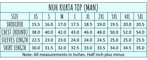 Nuh Kurta Size Chart