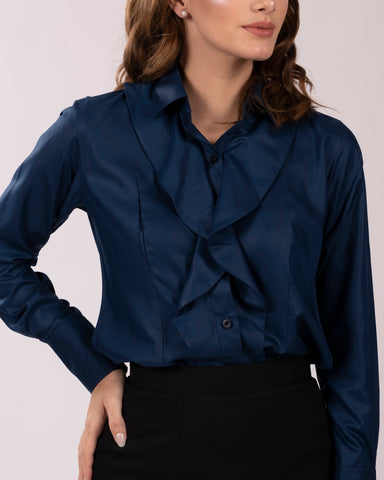 Open Frilled Collar Boutique Shirt, Formal Shirt, Japense Silk Shirt, Silk Shirt