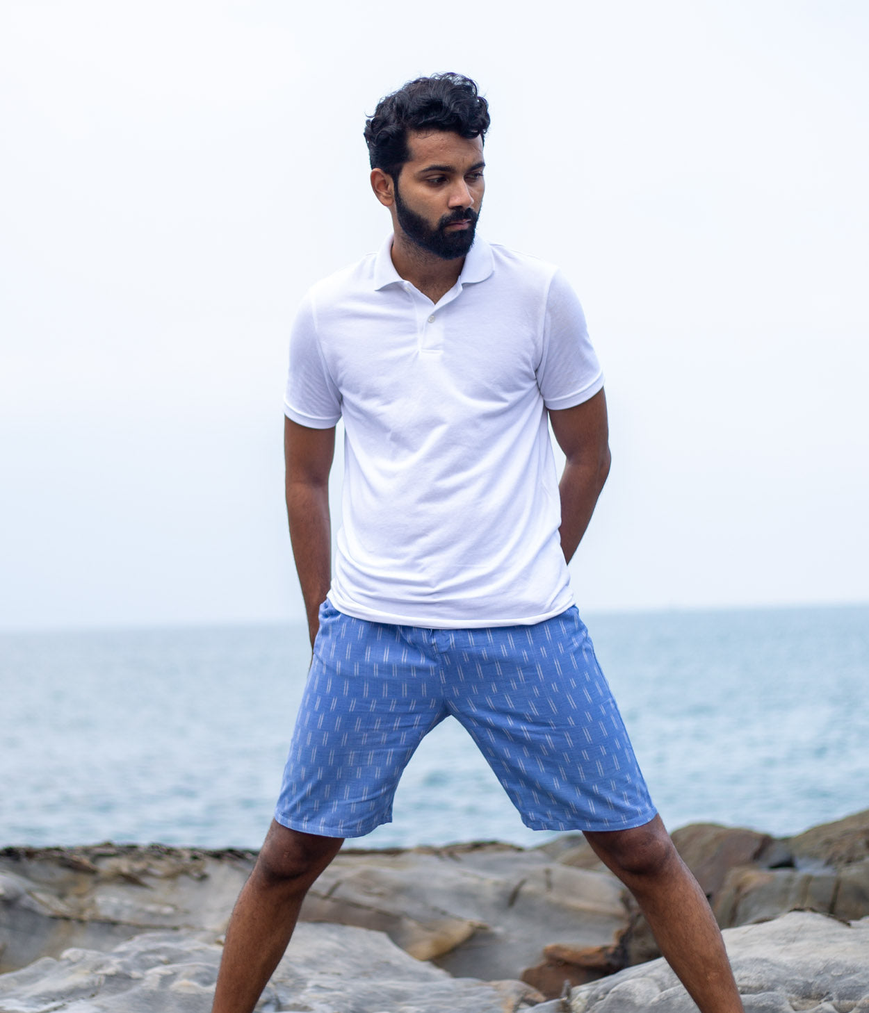 Black Honeycomb Patterned Ikat Mens Shorts – Color Weave