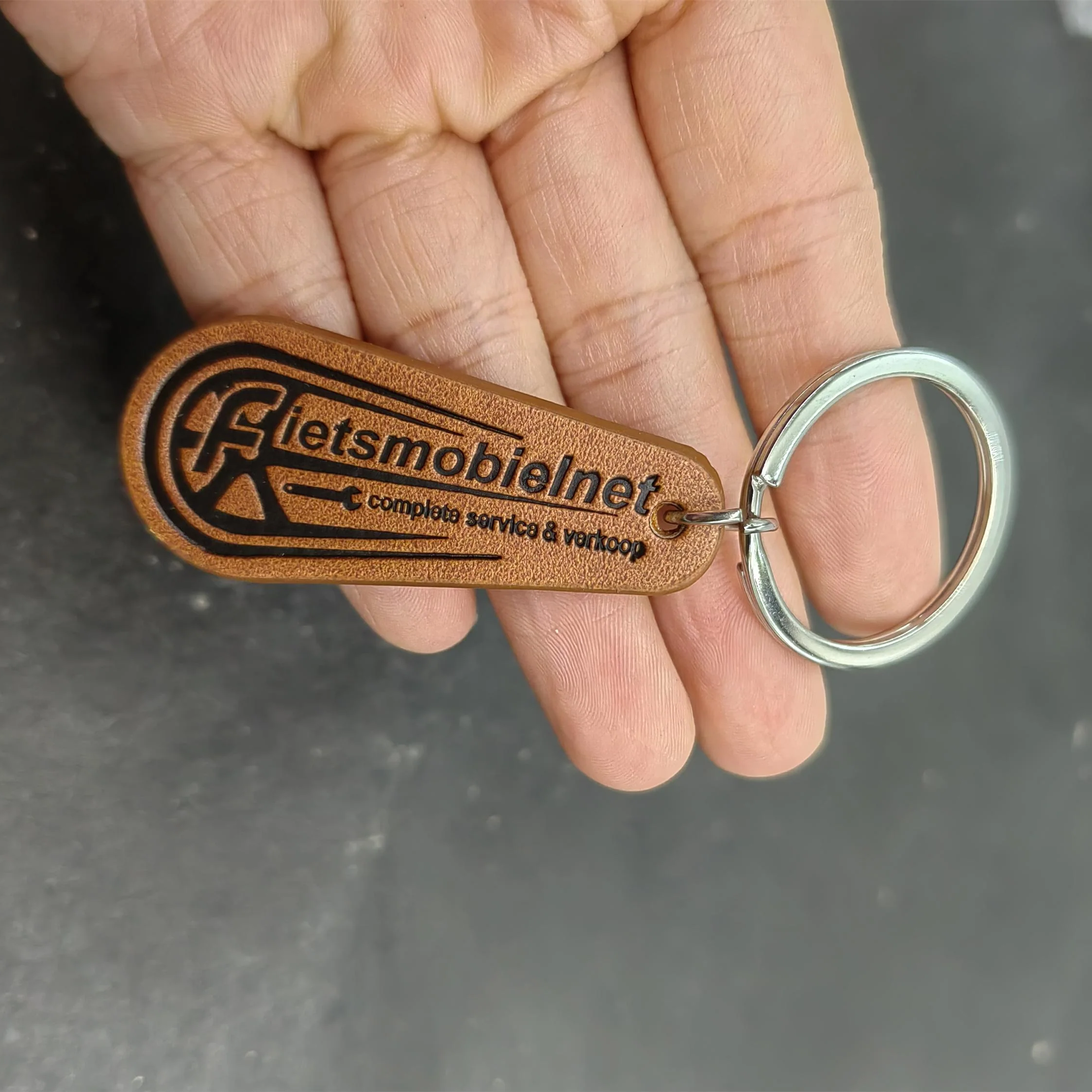 PlaqueMaker Custom Keychains - Engraved Leather Teardrop Keychain