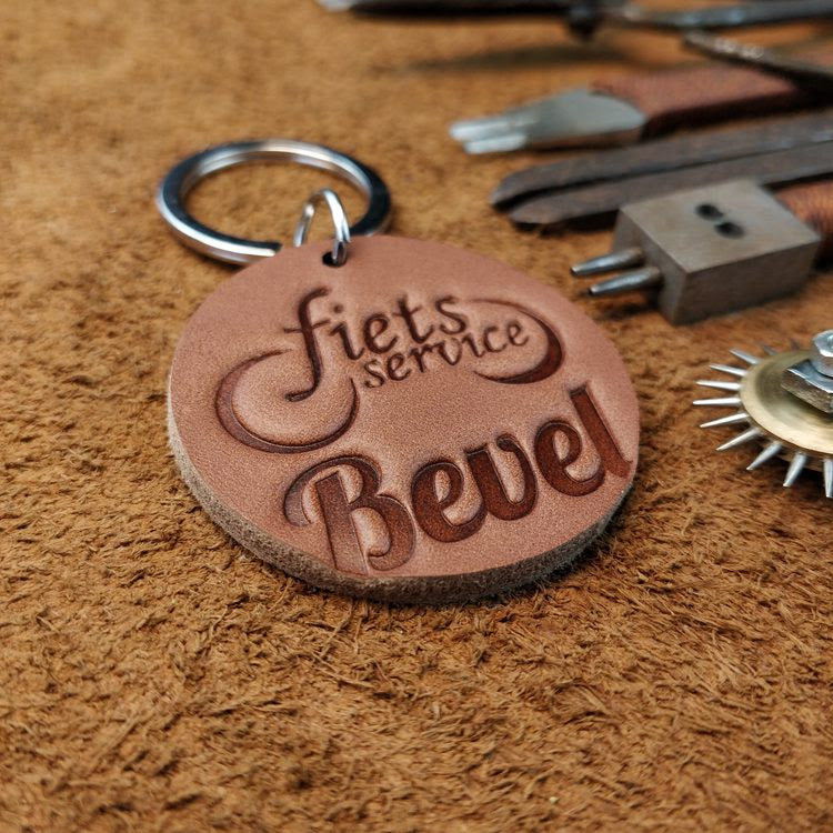 PlaqueMaker Custom Keychains - Engraved Leather Teardrop Keychain