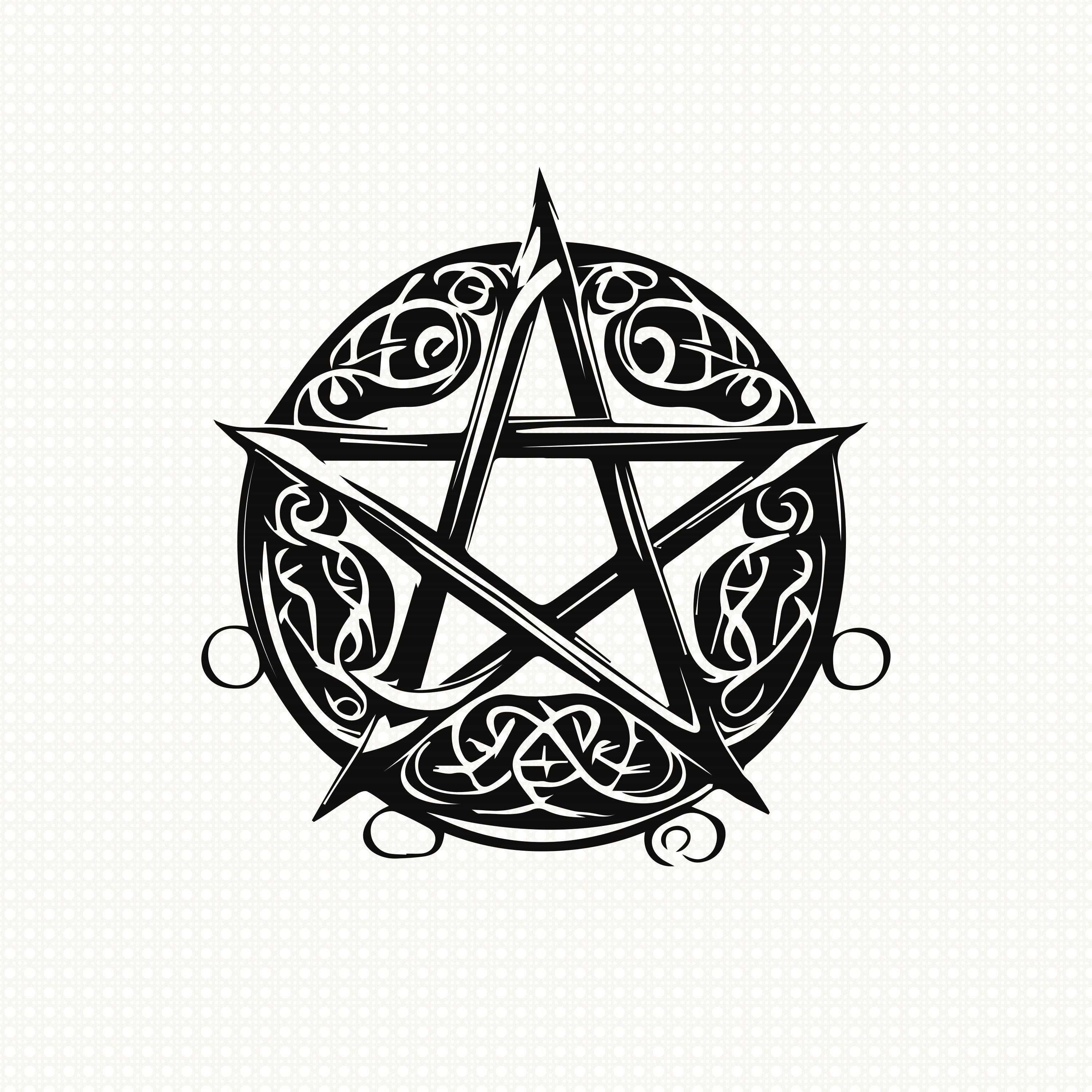 pentacle crescent moon tattoo