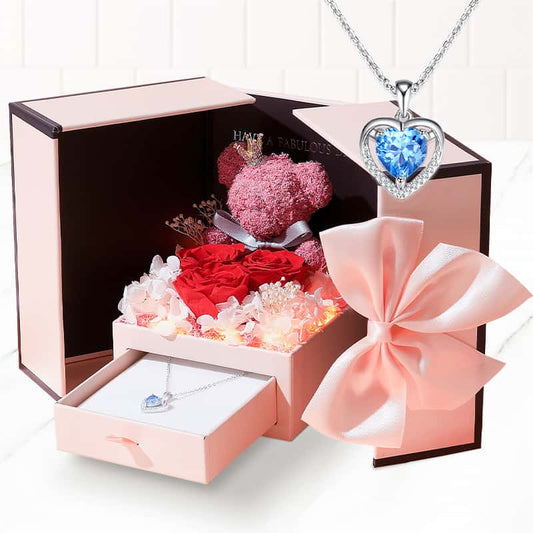 Preserved Rose Moss Bear MOM Gift Set: Mom Necklace