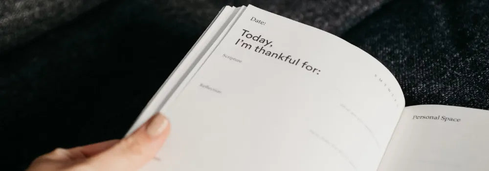 A Christian journal with the words 'Today I'm thankful for', representing the fifth Christian gift idea: Christian journalling accessories and stationary.