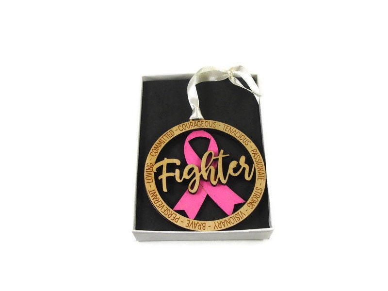 Fighter Breast Cancer Ribbon Christmas Ornament Laser Engraved