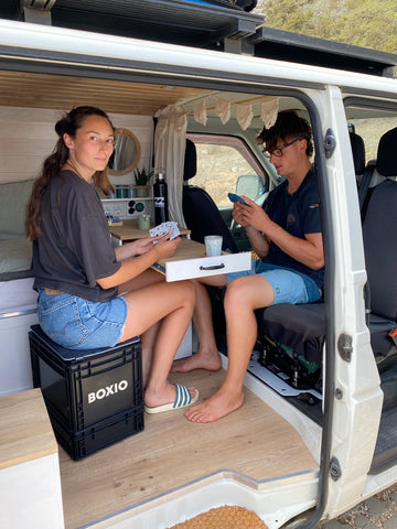 Vanlife couple, Boxio composting toilet,