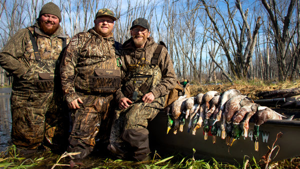 3 Man Duck Hunting of Wisconsin Mallards, Pintail, Wigeon and Teal from an early November day in the marsh.