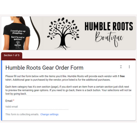 Humble Roots Vendor Gear Order Form