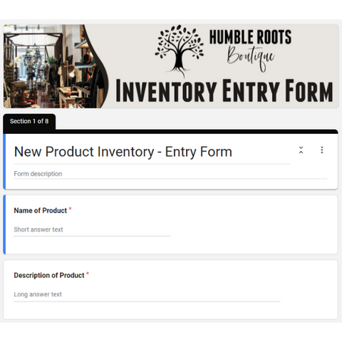 Humble Roots Inventory Entry Form
