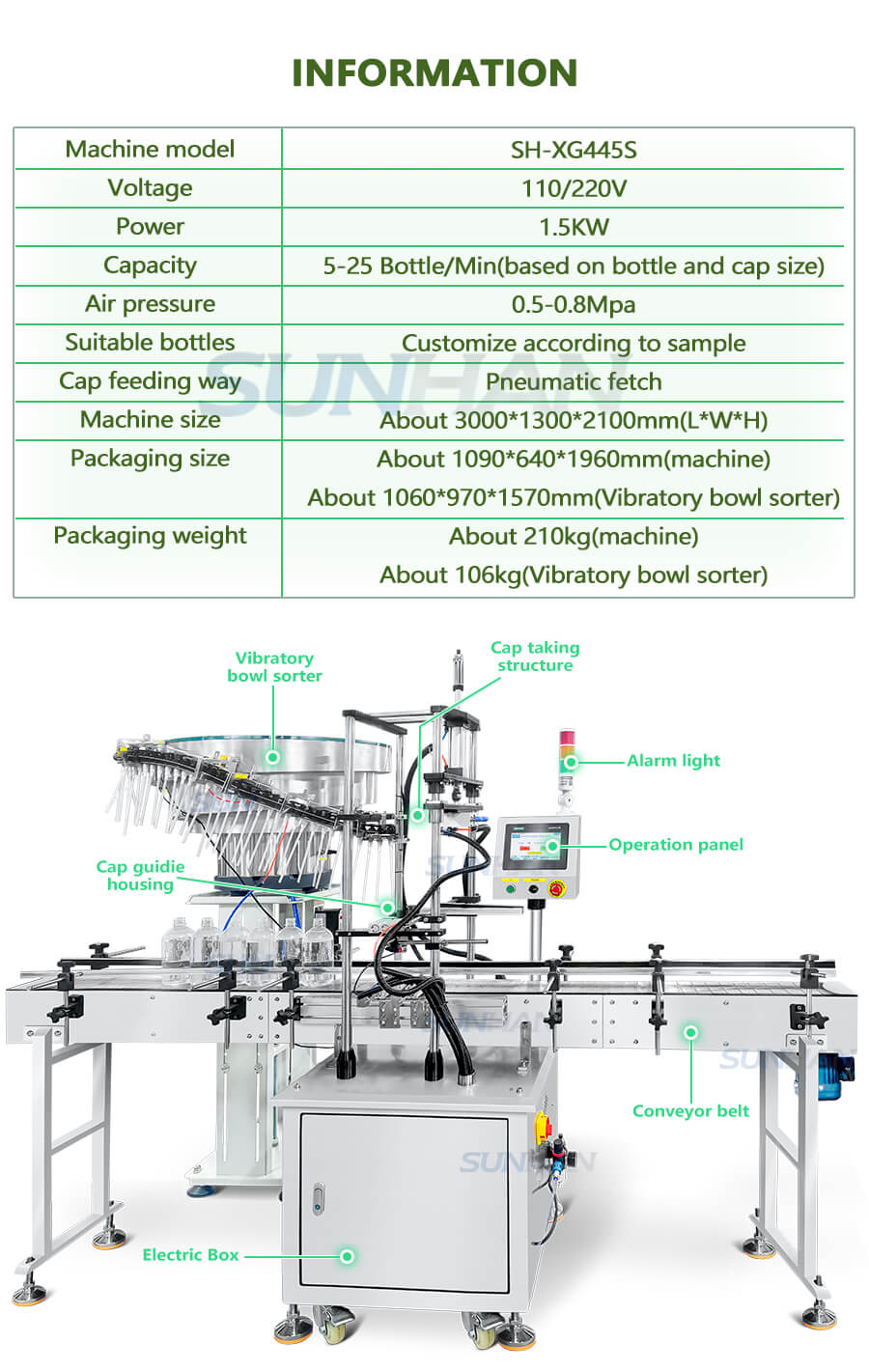 datasheet of cap feeder machine for pump caps