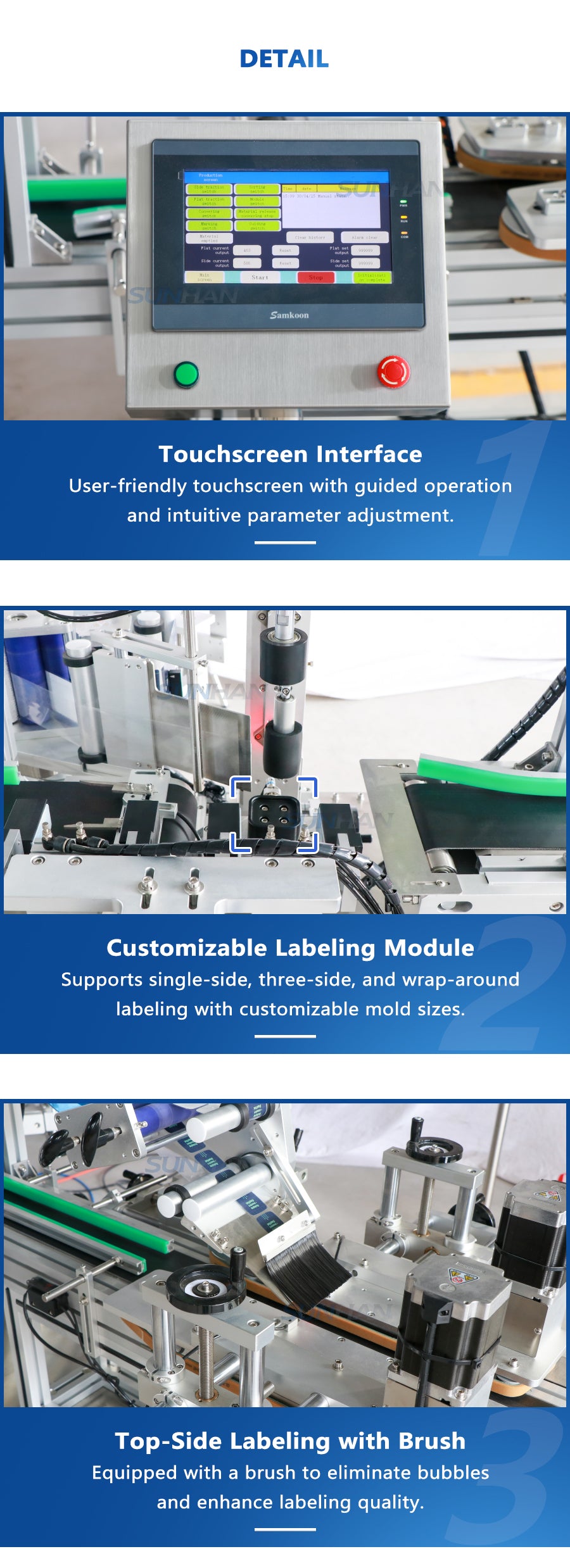 machine details of square bottle top and side labeling machine-1