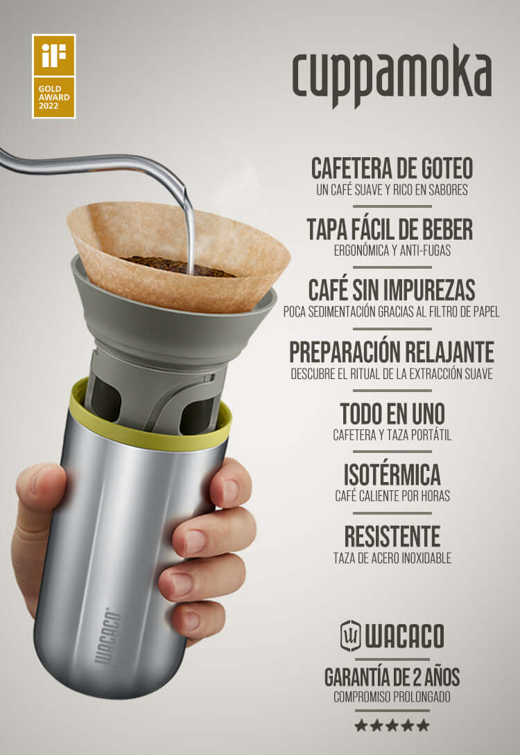 WACACO Pipamoka - Cafetera portátil, cafetera, todo en uno a presión al  vacío, taza de viaje aislada, cafetera a presión de filtro y accionada a  mano